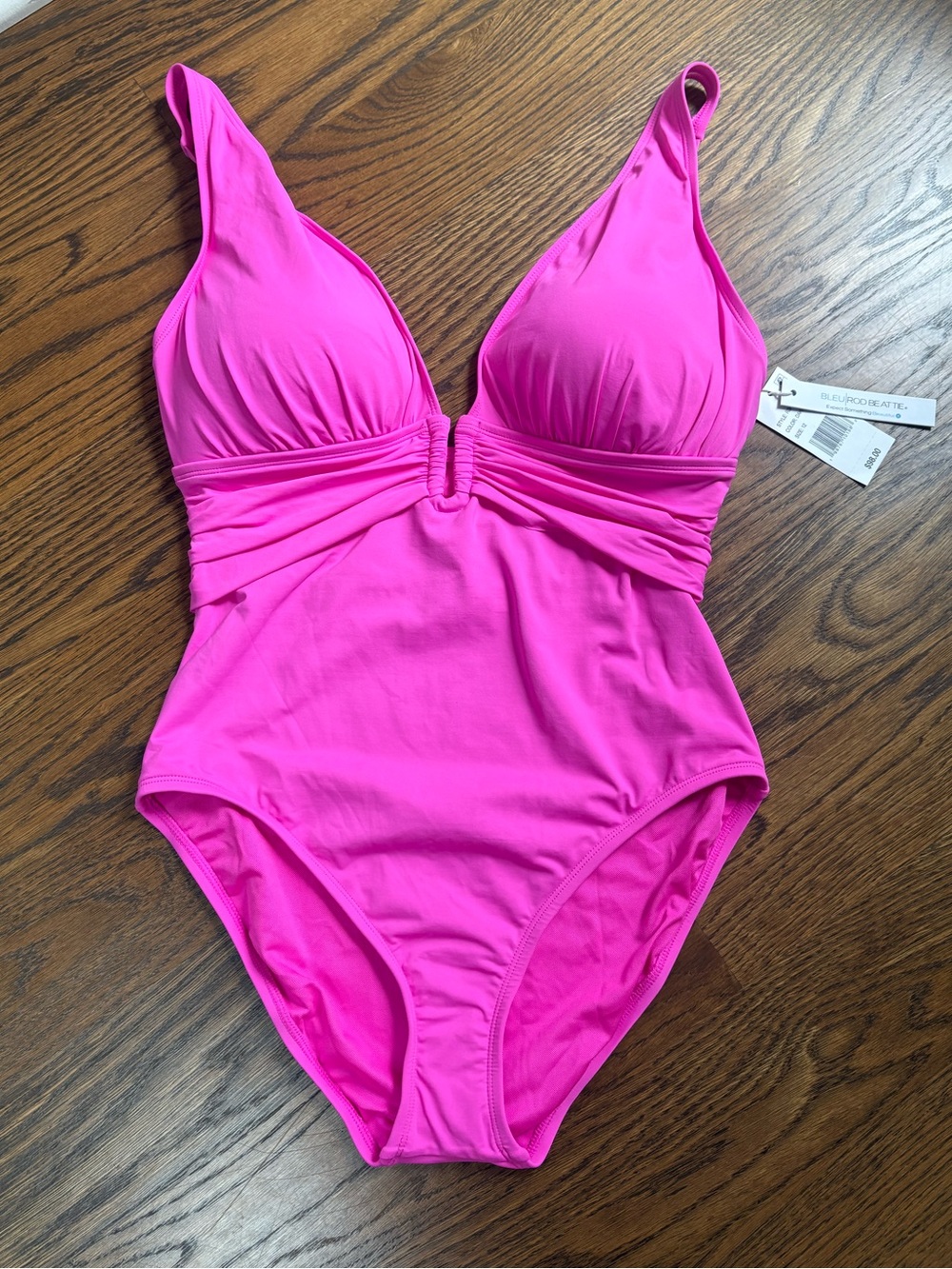 Bleu Rod Beattie Pink V-Neck One-Piece Swimsuit size 12 - Picture 3 of 4